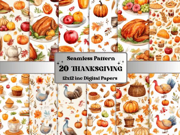 Download Watercolor Thanksgiving Digital Paper - Thanksgiving digital paper Collection