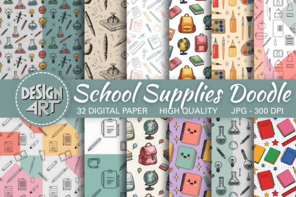 Download School Supplies Doodle Pattern - Doodle Collection