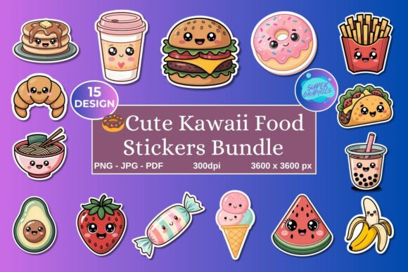 Download Printable Kawaii Food Stickers Bundle - Kawaii Collection