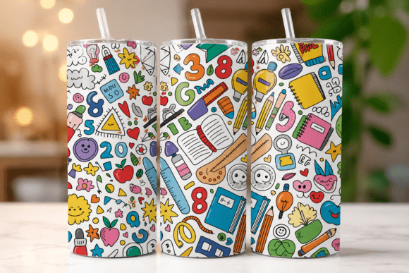 Download School Supply Doodle 20oz Tumbler Wrap - Doodle Collection
