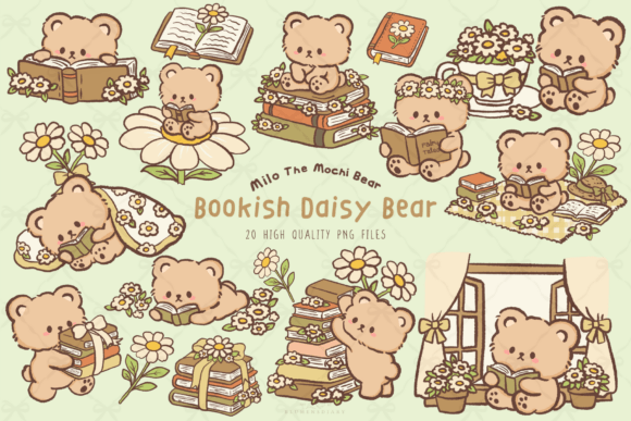 Download Kawaii Bookish Daisy Bear Clipart - Kawaii Collection