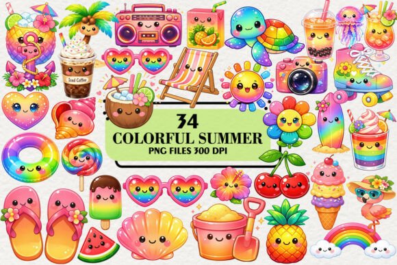 Download Kawaii Colorful Summer Clipart Bundle - Kawaii Collection