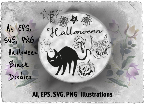 Download Halloween Black Line Doodles - Vampires - Doodle Collection