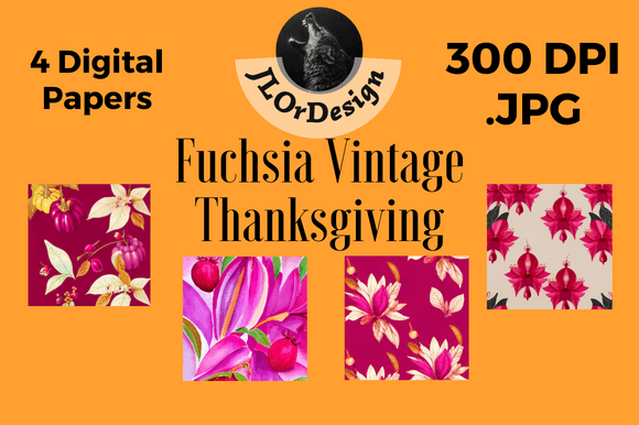Download Fuchsia Retro Thanksgiving Digital Paper - Thanksgiving digital paper Collection