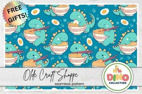 Download Kawaii Ramen Dinosaur Seamless Pattern - Kawaii Collection