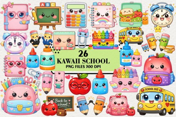 Download Kawaii Happy to School Clipart Bundle - Kawaii Collection