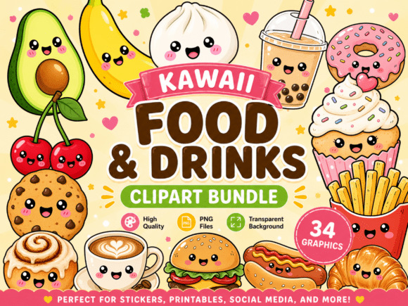 Download Cute Kawaii Food and Drinks Clipart PNG - Kawaii Collection