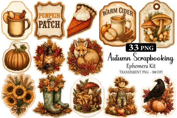 Download Autumn Scrapbooking Ephemera Kit - Premium Resources