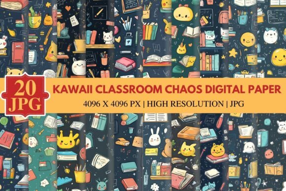 Download Kawaii Classroom Chaos Digital Paper - Kawaii Collection
