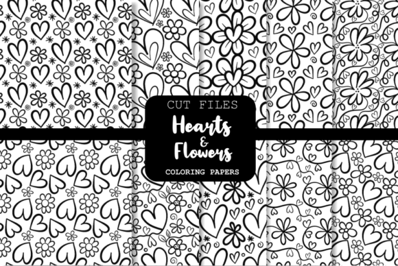 Download Hearts &amp; Flowers Vector Doodle Patterns - Doodle Collection