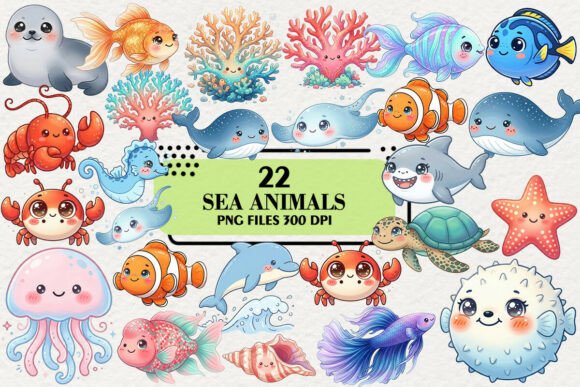 Download Kawaii Sea Animals Clipart Bundle - Kawaii Collection