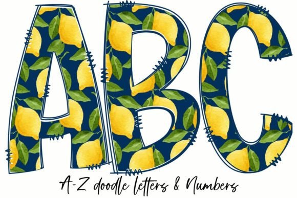Download LEMONS &amp; NAVY BACKGROUND DOODLE LETTERS - Doodle Collection