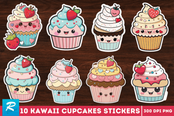 Download Kawaii Cupcakes Valentine Stickers Png - Kawaii Collection