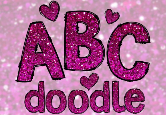 Download Hot Pink Glitter Doodle Letters PNG - Doodle Collection